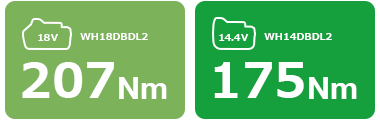 Tightening torque is 207Nm for 18V WH18DBDL2, and 175Nm for 14.4V WH14DBDL2.